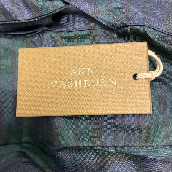 ANN MASHBURN NAVY / GREEN BLACKWATCH SILK SHANTUNG CLASSIC SHIRTWAIST MAXI DRESS - Picture 5 of 5